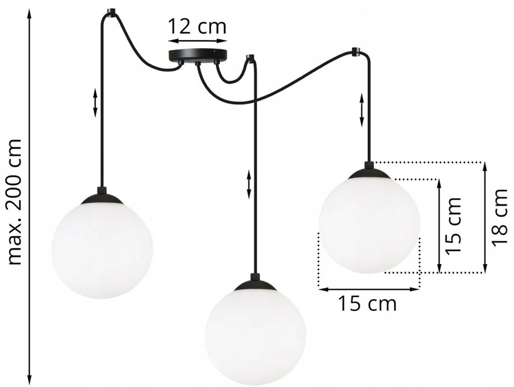 Závesné svietidlo Florence Spider, 3x biele sklenené tienidlo