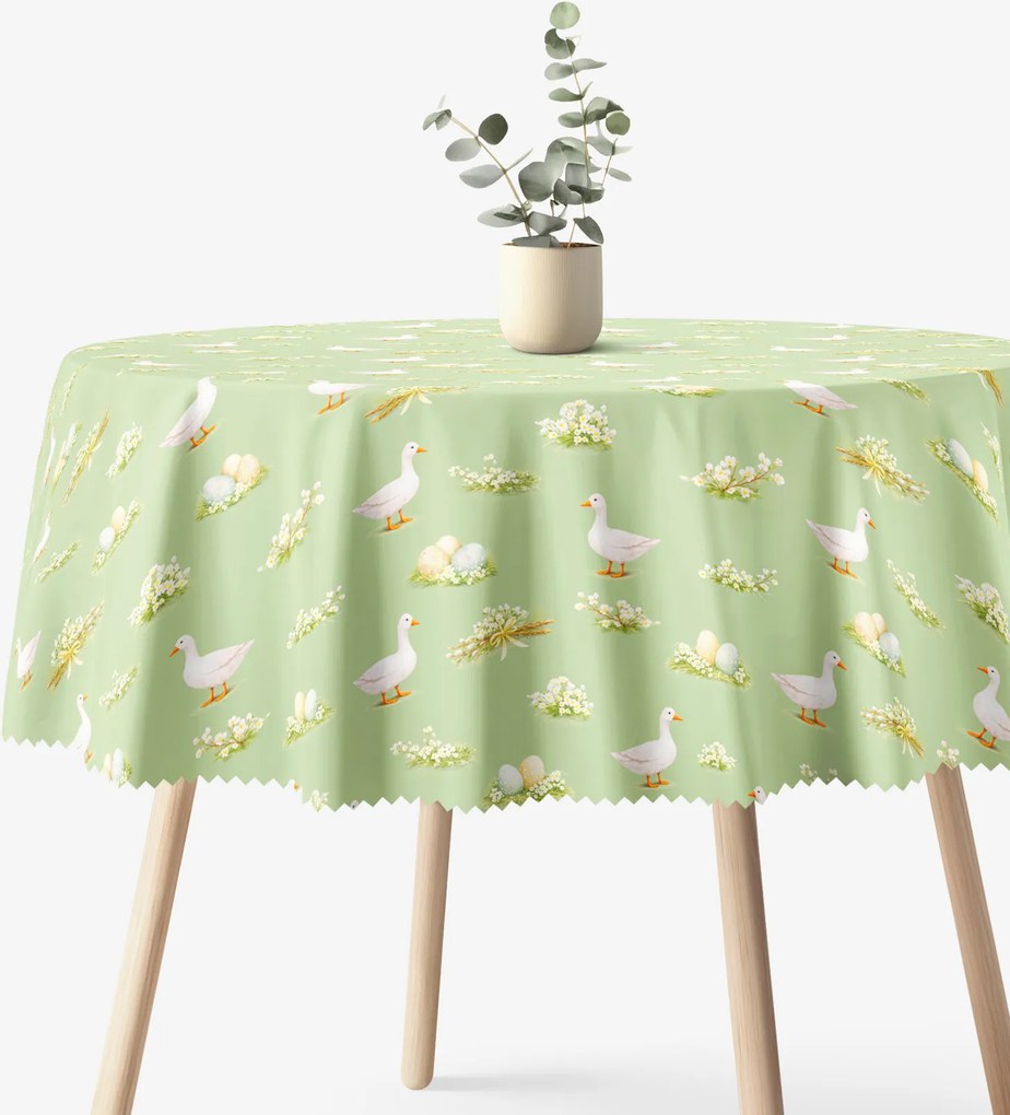 Goldea veľkonočný okrúhly teflónový obrus - husy a kraslice Ø 130 cm