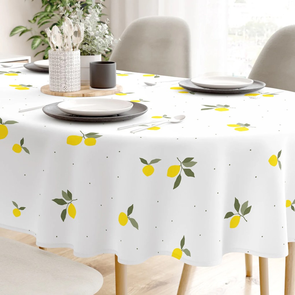 Goldea oválny obrus 100% bavlnené plátno - citróny 140 x 220 cm