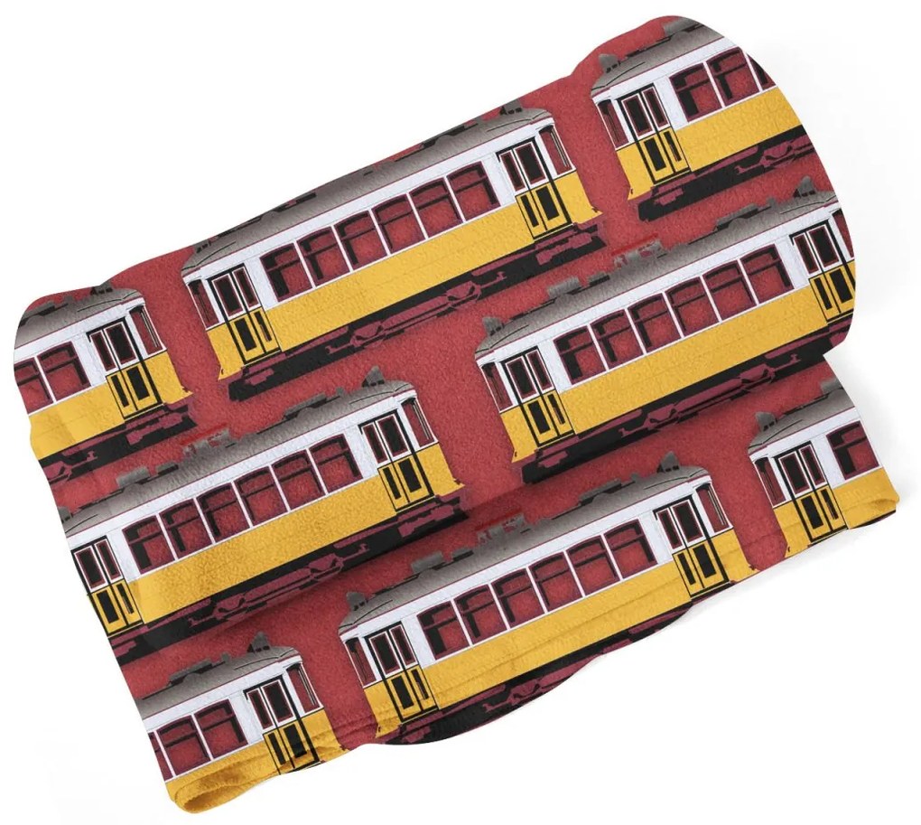 Sablio Deka Lisabonské historické električky Červený Pattern - 150x120 cm