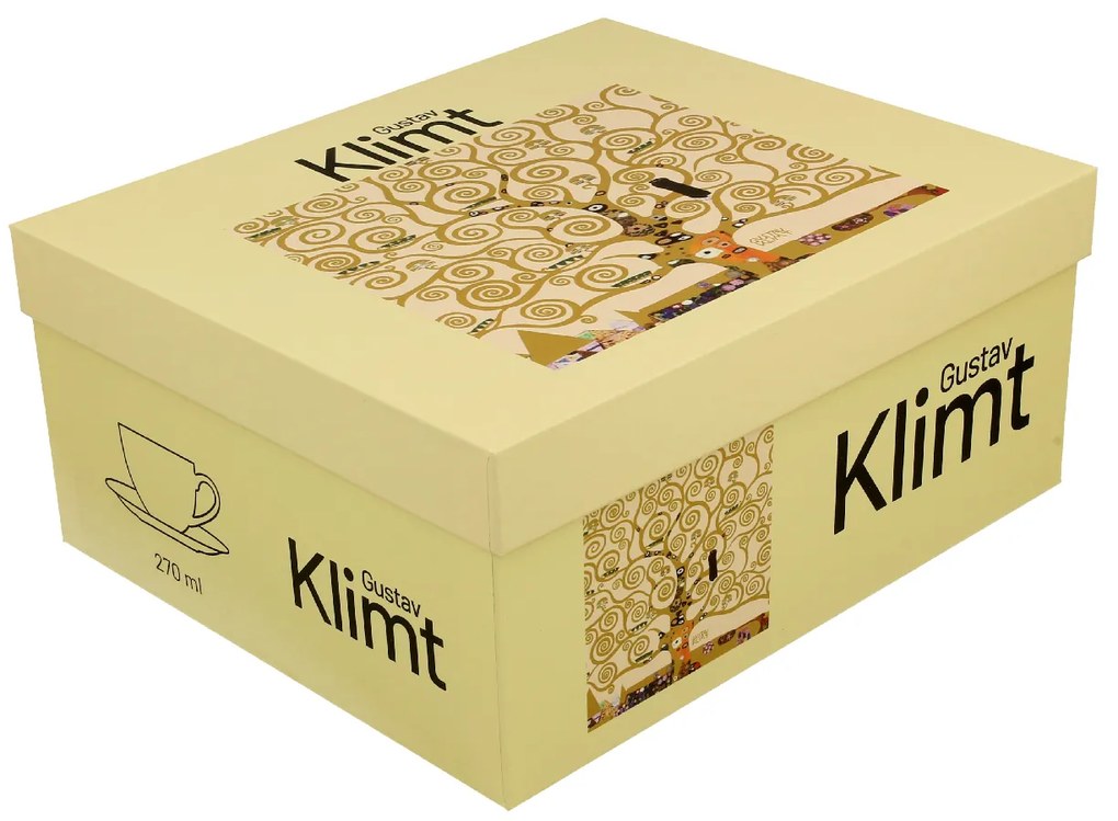 Porcelánová šálka s podšálkou Klimt Ecru Tree Of Life 250 ml sada 2ks