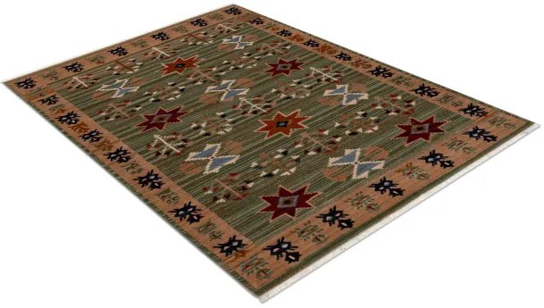 Koberec KESHAN, strapce 6902/53533 zelený / terakota