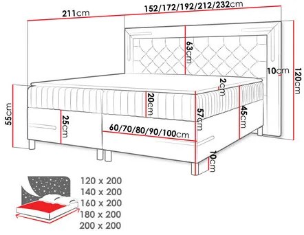 Manželská posteľ 200cm Simak LED (svetlobéžová). Vlastná spoľahlivá doprava až k Vám domov. 1123019