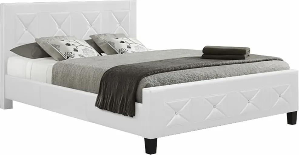 Manželská posteľ s roštom, ekokoža biela, 180x200, CARISA