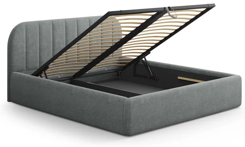 Tmavosivá čalúnená dvojlôžková posteľ s úložným priestorom s roštom 140x200 cm Juno – Windsor & Co Sofas