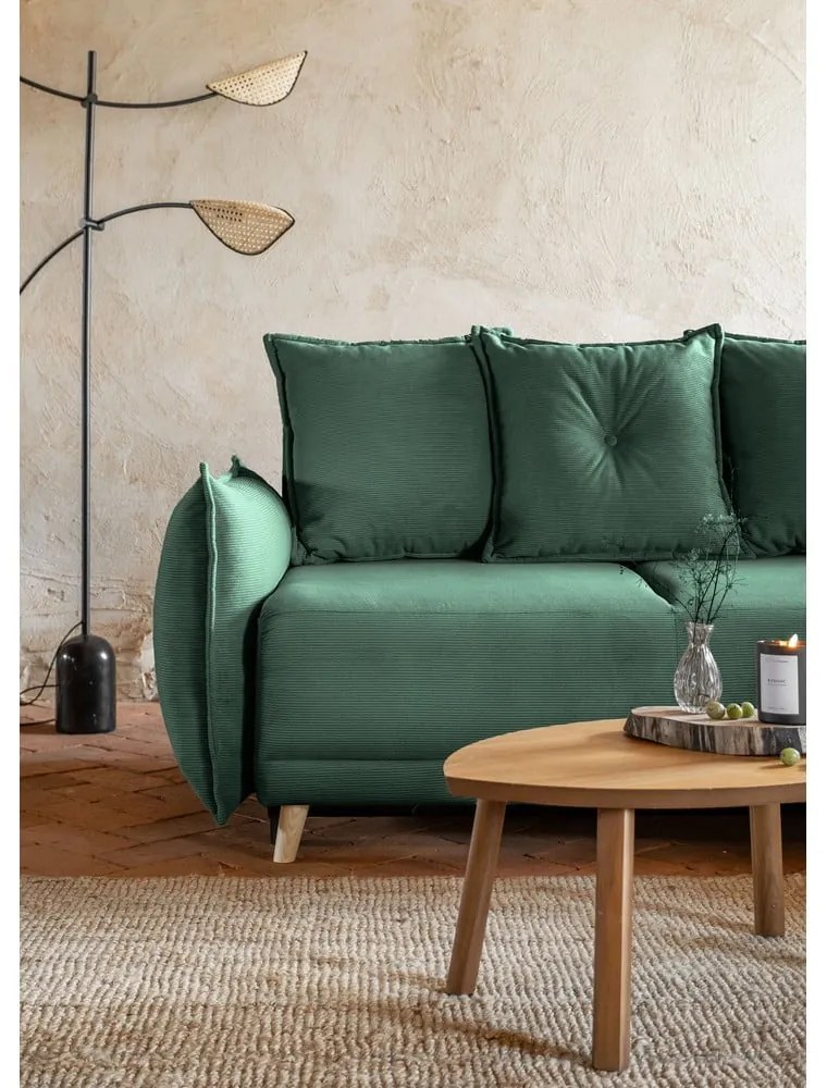 Zelená menčestrová rozkladacia rohová pohovka (pravý roh) Lazy Lukka – Miuform