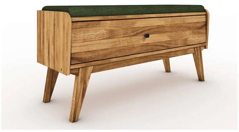 Lavica s úložným priestorom z dubového dreva so zeleným sedákom Retro - The Beds