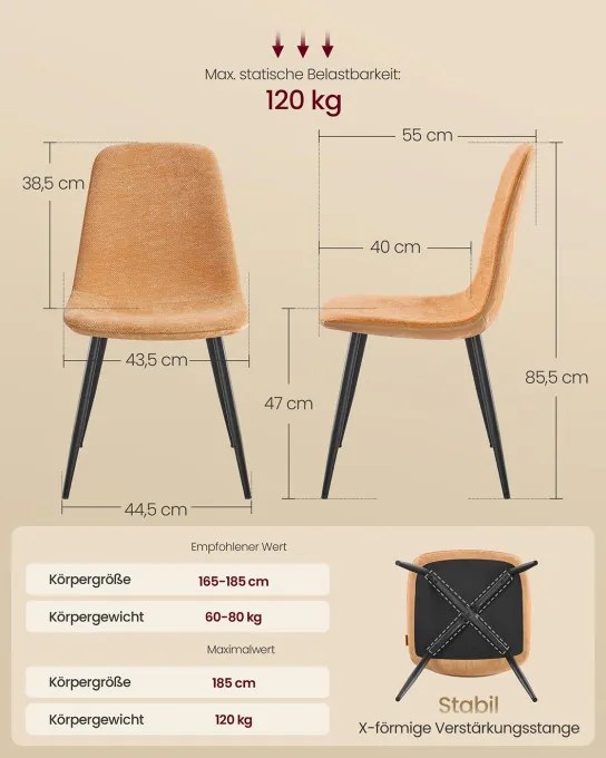 Set štyroch jedálenských stoličiek karamelový (4 ks)