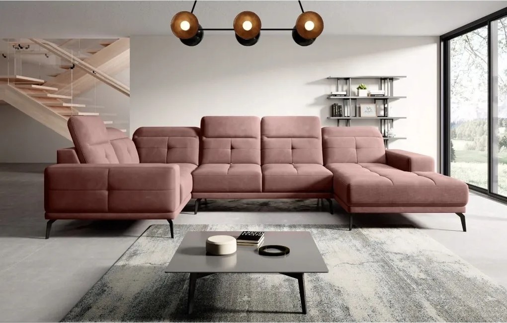 Rohová sedačka v tvare U Nicolette (svetloružová) (L)