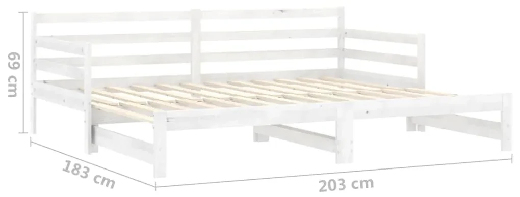 Rozkladacia denná posteľ 2x(90x200) cm, biela, borovicový masív
