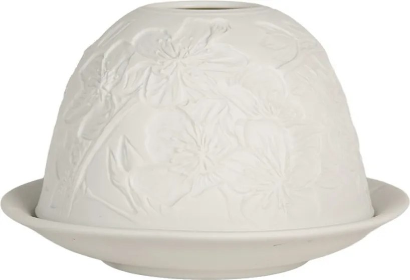 Biely porcelánový svietnik na čajovú sviečku s kvetmi Paollo - Ø 12*8 cm