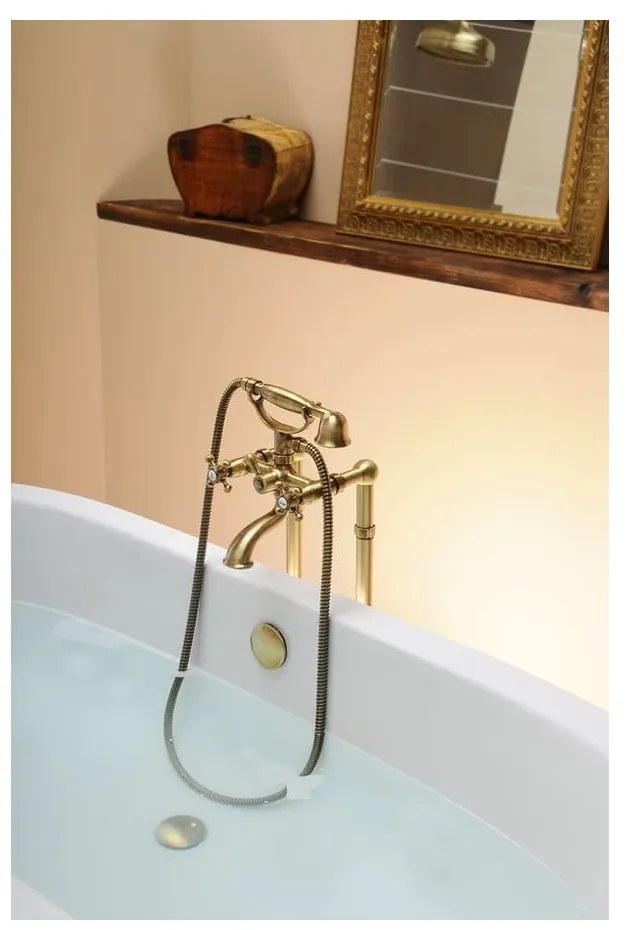 Nástenná vaňová batéria v lesklej strieborno-zlatej farbe (2 výstupy) Antea – Sapho