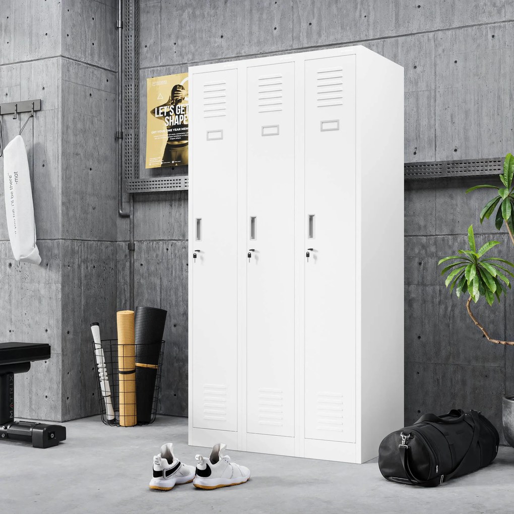Jednoduchá šatníková pracovná skrinka, úzka, biela, 300x1800x500 mm: KACPER II Plus