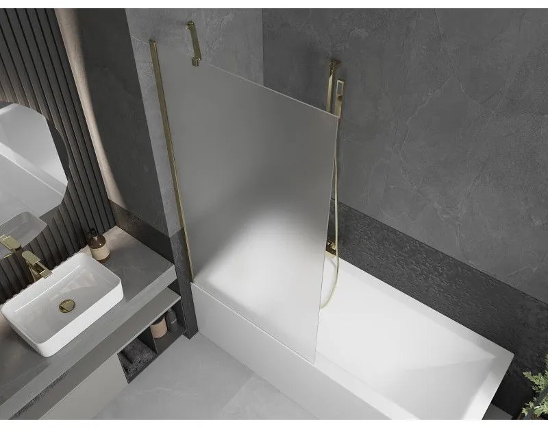 Mexen Next, vaňová zástena 1-krídlová 90 x 150 cm, fixné krídlo, 6 mm námraza sklo, zlatý profil, 895-090-000-00-30-50