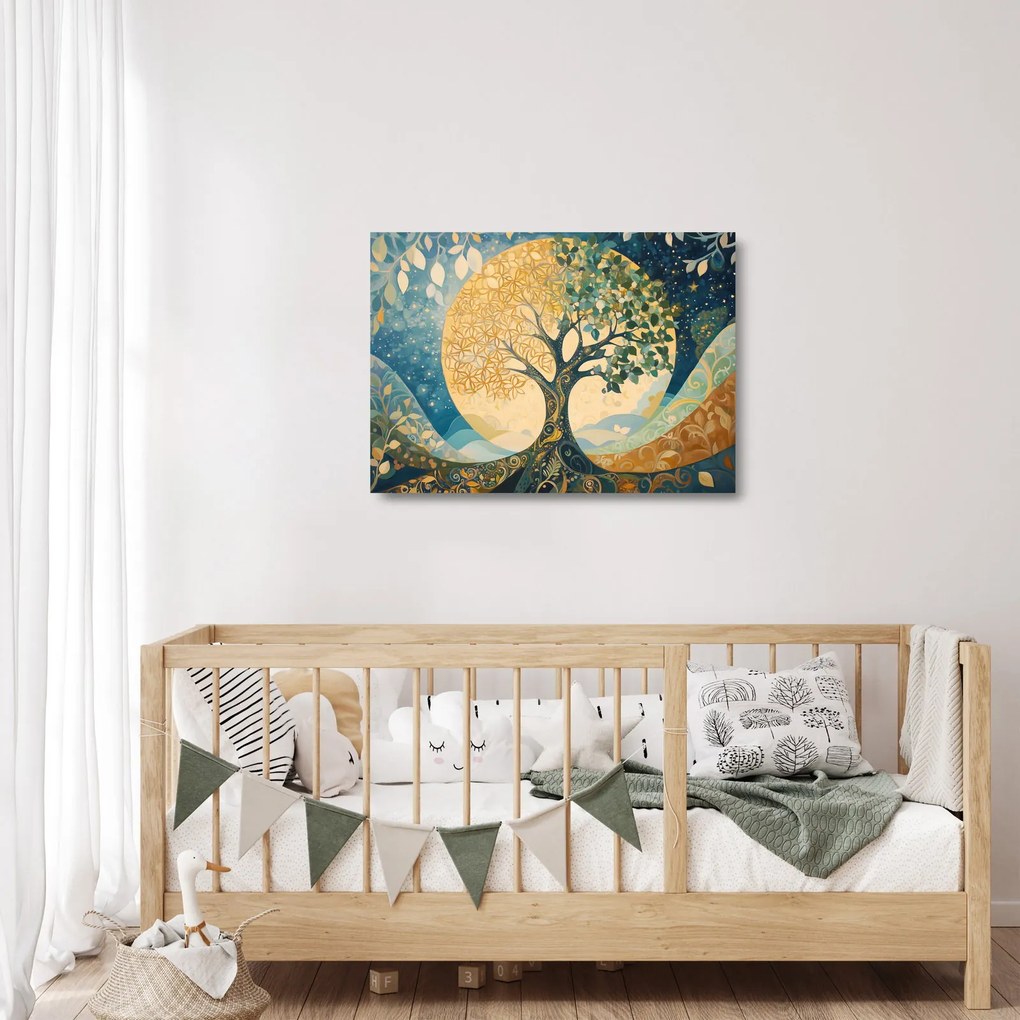 Sklenený obraz – Strom života v mesiaci (70x50 cm)