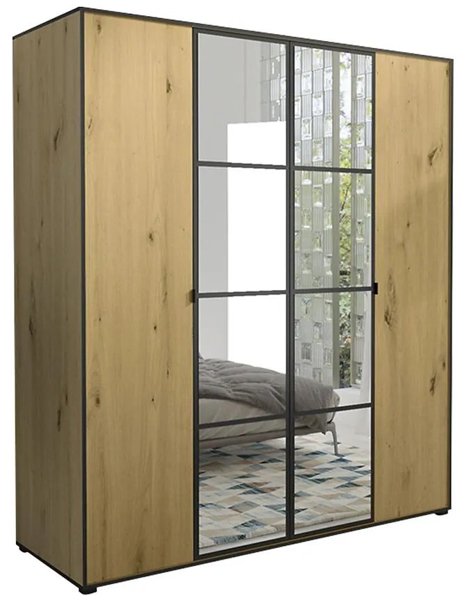 Skriňa Oslo I 180  Artisan/čierna/zrkadlo