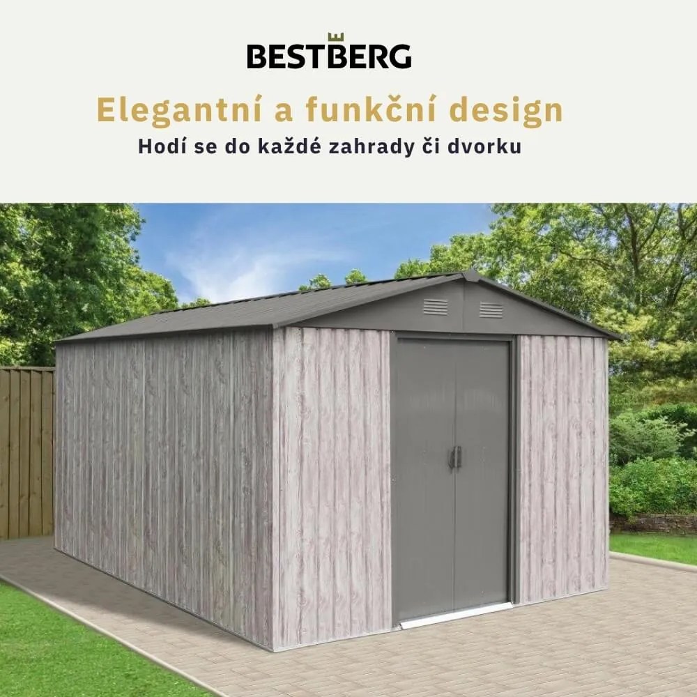 Záhradný domček BestBerg ZDB-9SD / 9 m² / 279 x 324 x 211 cm / biele drevo / sivá