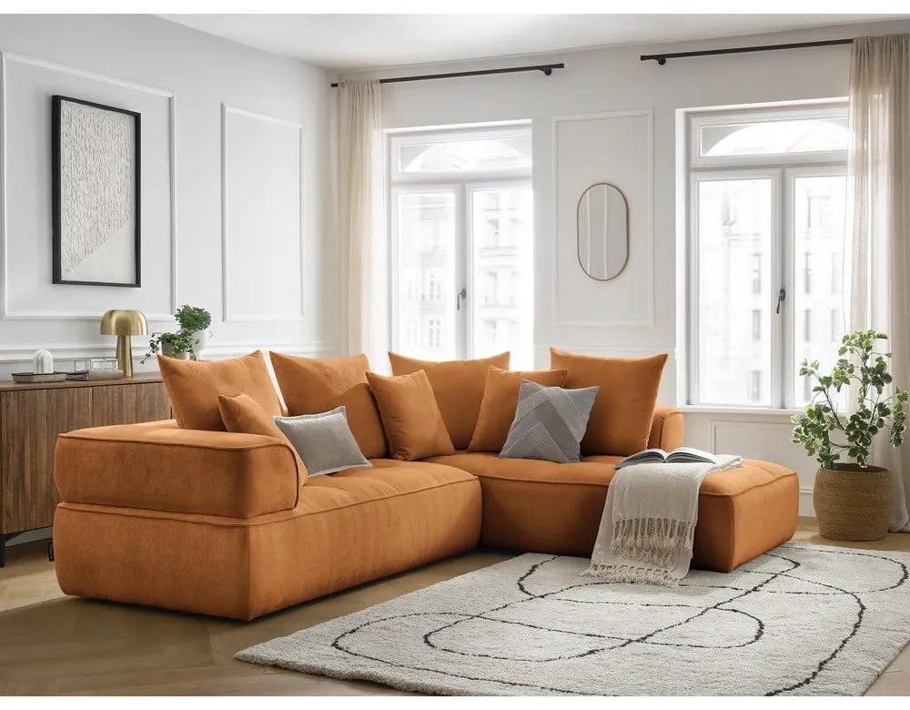 Ženilková rohová pohovka v horčicovej farbe (pravý roh/do L) Whesley – Bobochic Paris