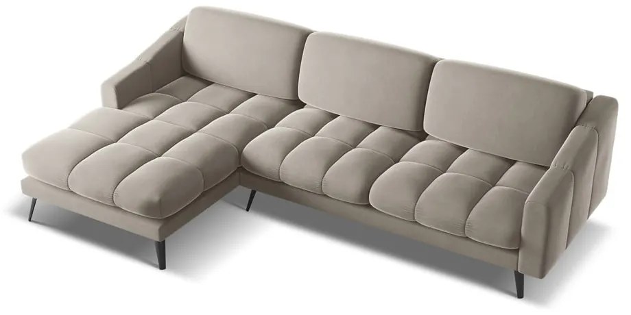 Béžová zamatová rohová pohovka (ľavý roh) Nalu – Makamii