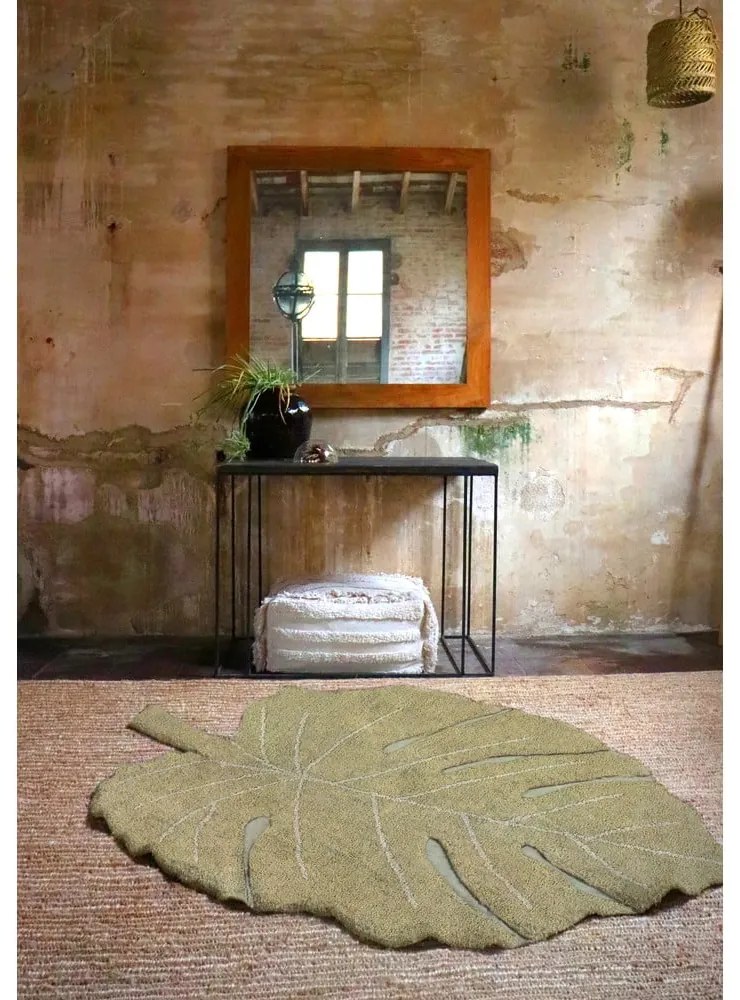 Kaki prateľný ručne tkaný bavlnený detský koberec 120x180 cm Monstera Olive – Lorena Canals