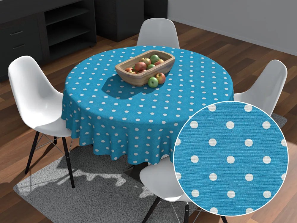 Biante Dekoračný okrúhly obrus Leona LN-021 Biele bodky na modrom Ø 110 cm