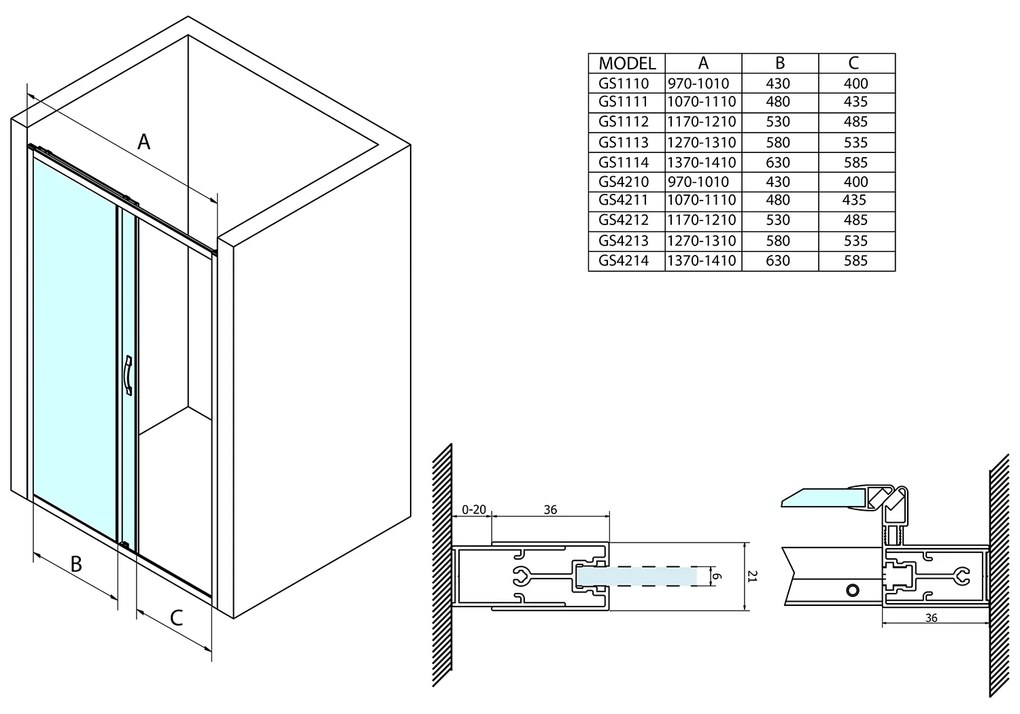 Gelco Gelco, SIGMA SIMPLY sprchové dvere posuvné 1100mm, sklo Brick, GS4211