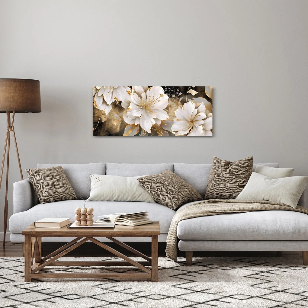 Obraz - Kvety v zlate (120x50 cm)