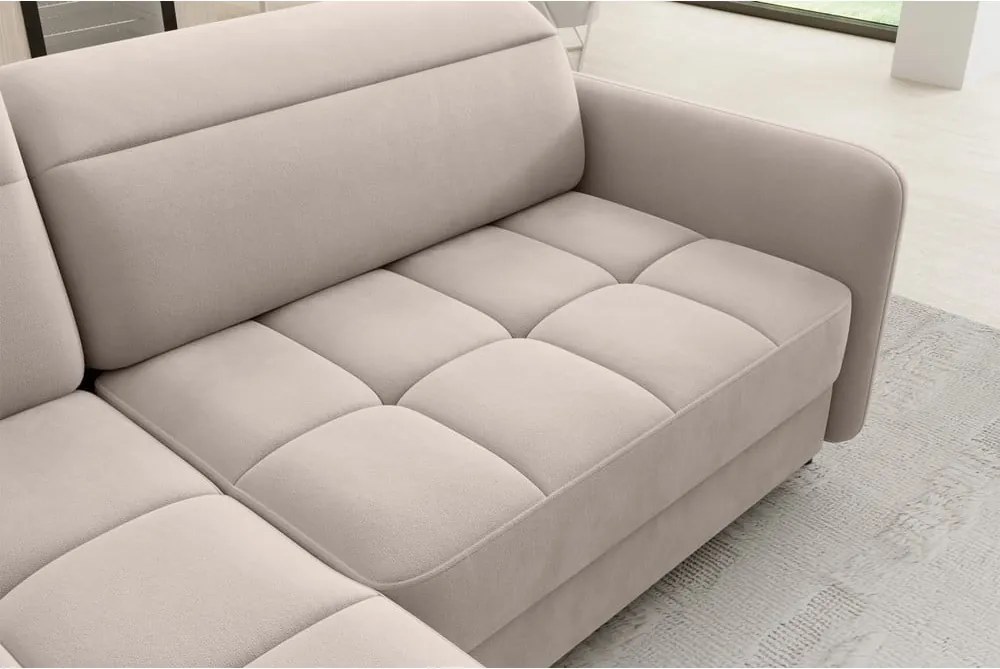 Svetlohnedá zamatová rozkladacia/s úložným priestorom rohová pohovka (ľavý roh/do L) Barea – ELTAP