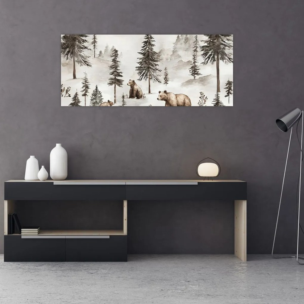 Obraz - Les s medveďmi (120x50 cm)