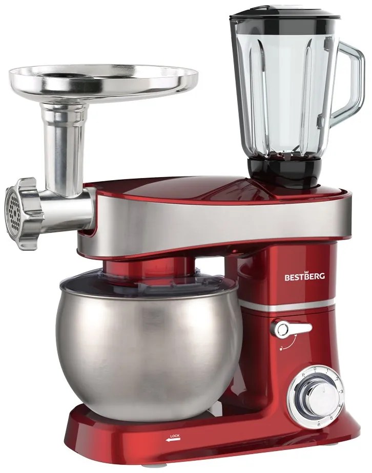 Multifunkčný kuchynský robot BestBerg BBR-2000R / 2000 W / 6 l / 6 rýchlostí / červená