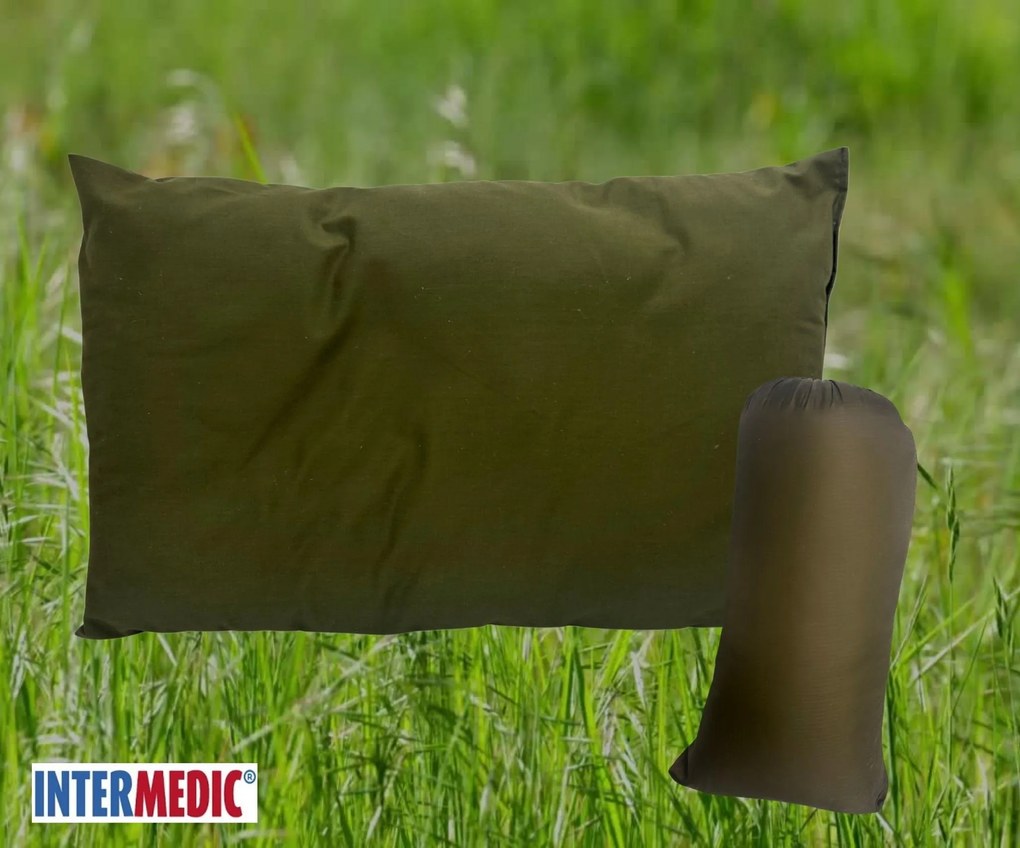 INTERMEDIC SK Poľovnícky a rybársky vankúš + vrecúško hladký – bavlnený vankúš pre pobyt v prírode Veľkosť: 30x40 cm