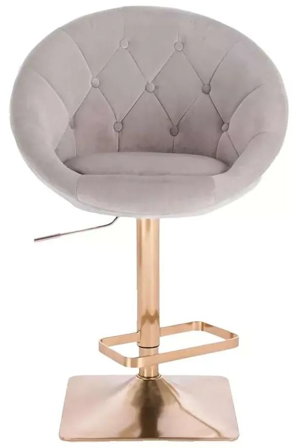 LuxuryForm DESIGN Barová stolička VERA VELUR na zlatej hranatej podstave - svetlo šedá