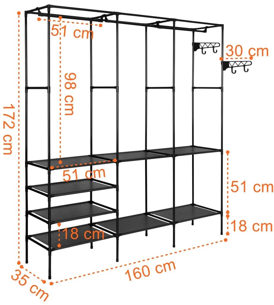 Otvorená šatníková skriňa SYNTIA 160 cm čierna
