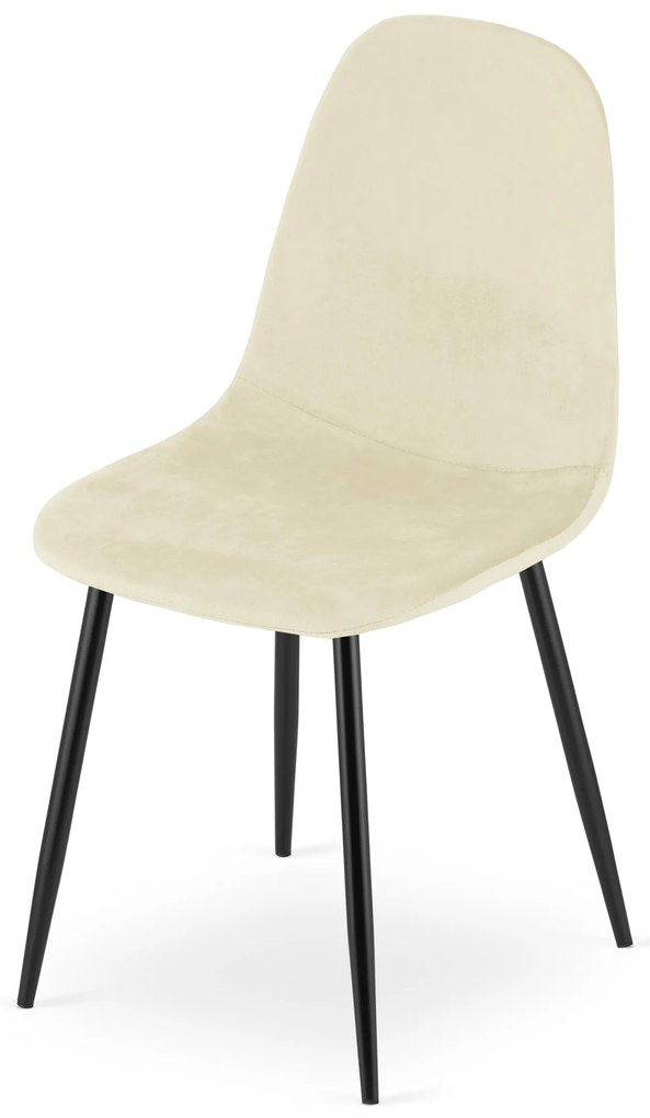 Béžová zamatová stolička COMO s čiernymi nohami