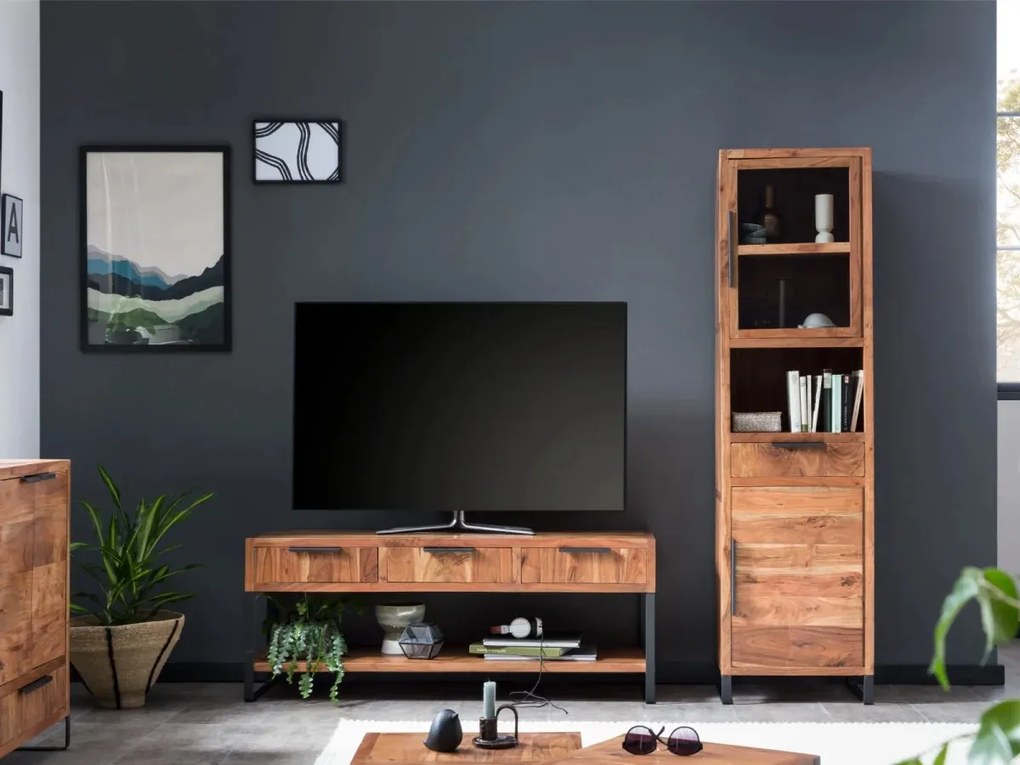 furniture-nabytek.cz - Masivní TV stolek Sydney z akácie, lakovaný, hnědý – 137×45×55 cm