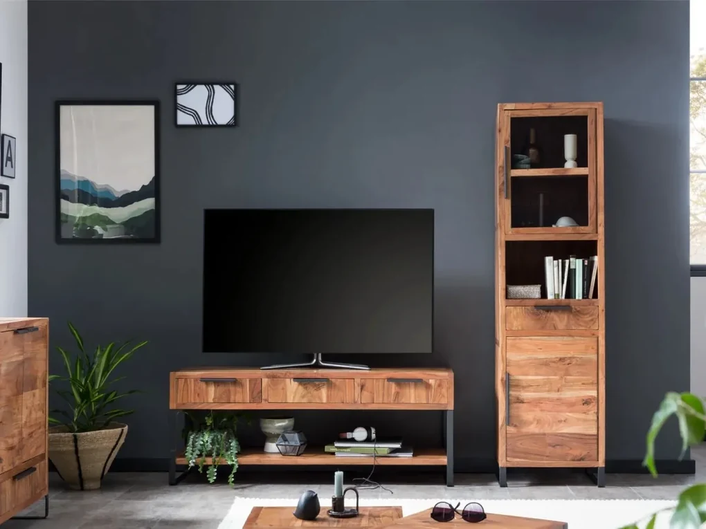 furniture-nabytek.cz - Masívny TV stolík Sydney z akácie, lakovaný, hnedý – 137×45×55 cm