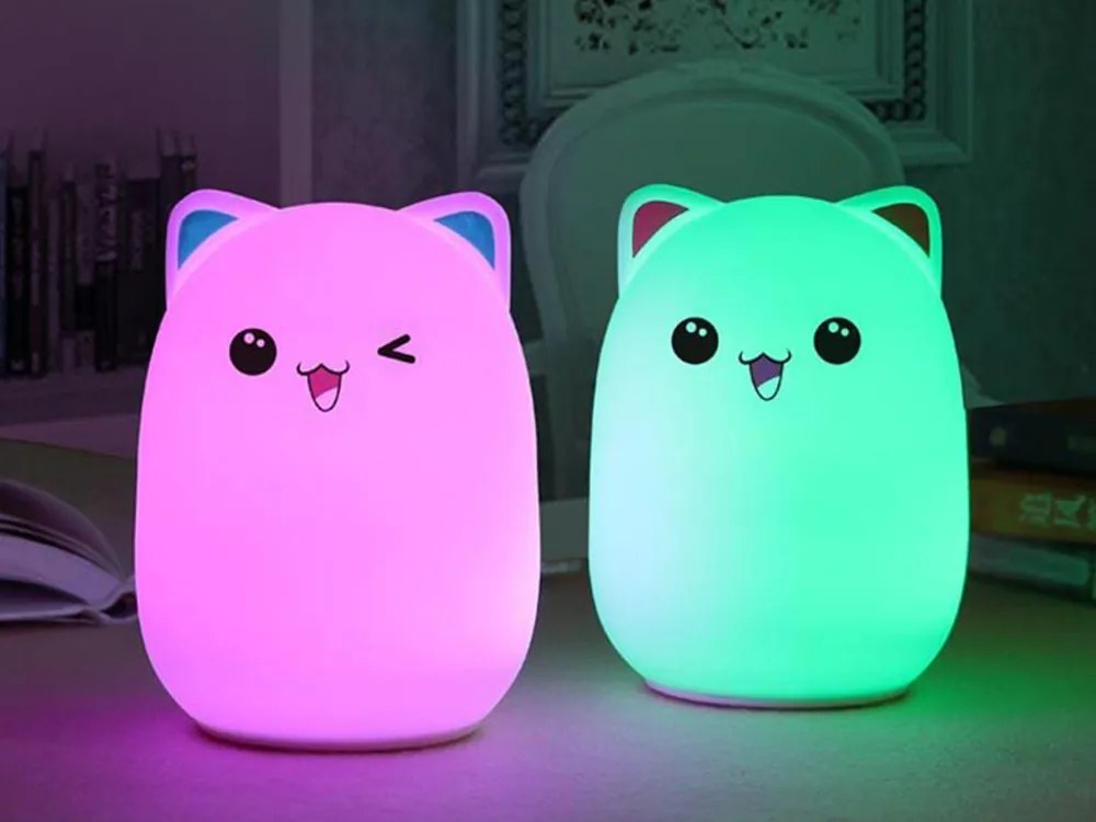 Verk 24085 Nočná RGB lampička dotyková mačiatko USB 1200mAh s diaľkovým ovládaním