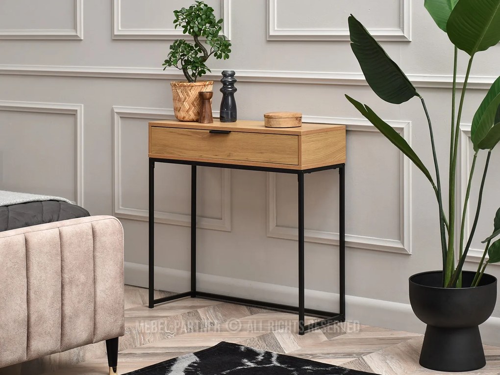 Konzolový stolík Norma M (dub + čierna). Akcia -25%. Vlastná spoľahlivá doprava až k Vám domov. 1110817