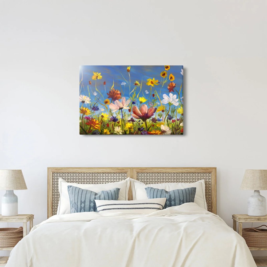 Maľovaný obraz rozkvitnutej lúky (90x60 cm)