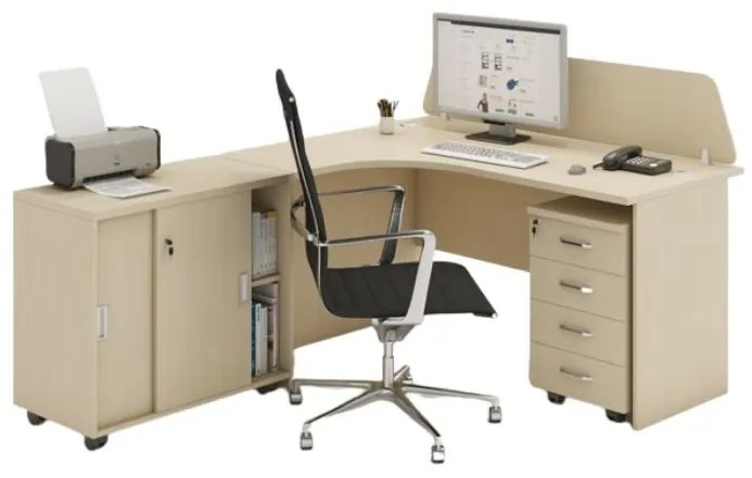 Zostava kancelárskeho nábytku MIRELLI A+, typ F, ľavá, biela/dub sonoma