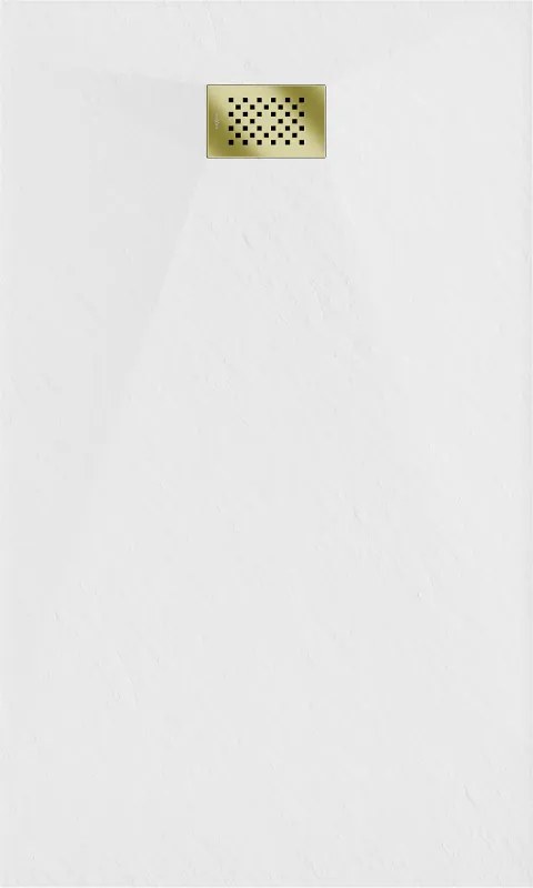 Mexen Hugo, obdĺžniková sprchová vanička SMC 140 x 90 cm, biela, zlatá krytka, 42109014-G