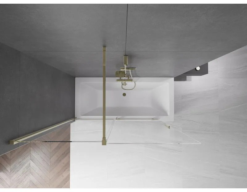 Mexen Velar, 2-krídlová posuvná vaňová zástena 150 x 150 cm, 8mm číre sklo, zlatý lesklý profil, 896-150-000-01-50