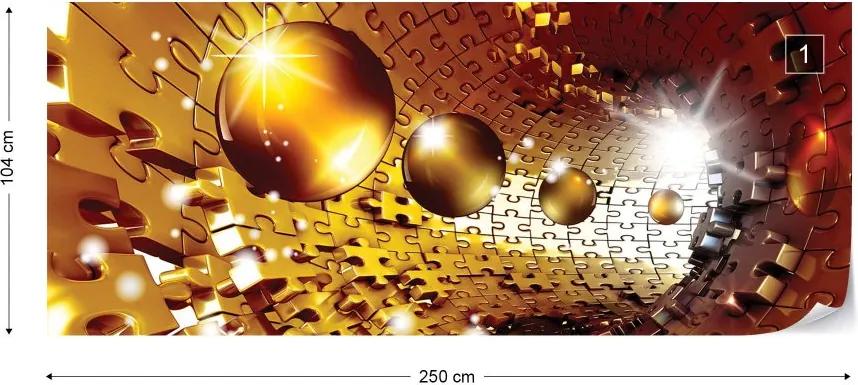 Fototapeta GLIX - 3D Puzzle Tunnel Gold + lepidlo ZADARMO Vliesová tapeta  - 250x104 cm