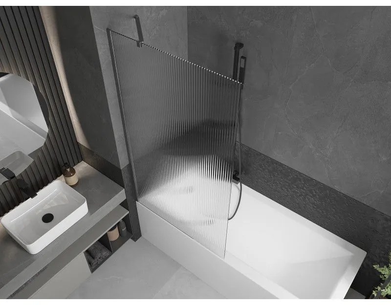 Mexen Next, 1-krídlová vaňová zástena 90 x 150 cm, 6mm sklo Ribs, brúsená grafitová, 895-090-000-00-09-66