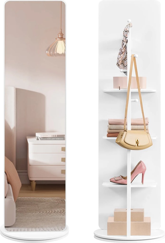 SONGMICS stojanové zrkadlo, otáčateľné o 360°, 163 x 45 cm, oblá biela