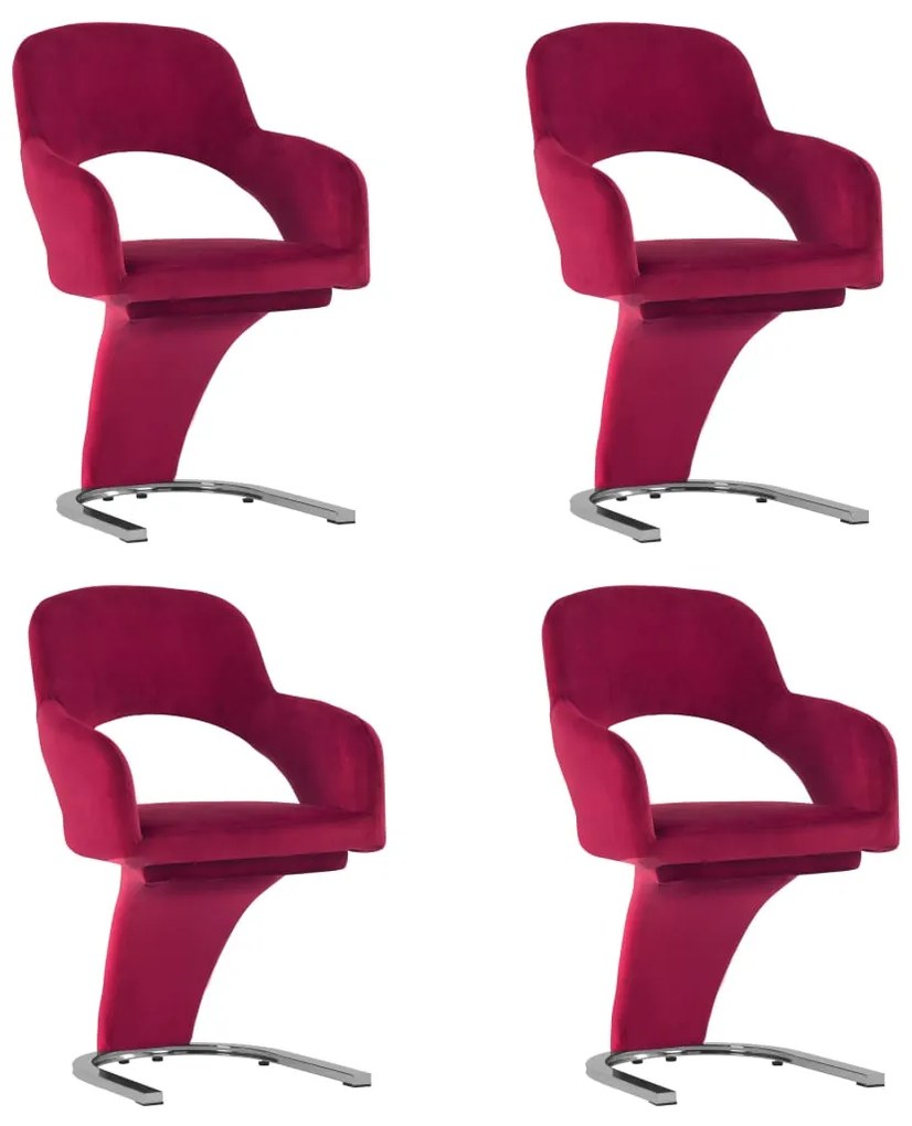 vidaXL Jedálenské stoličky 4 ks, vínovo červené, zamat