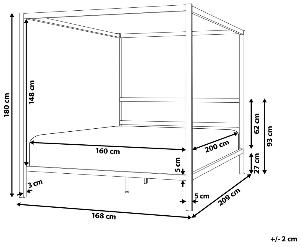 Kovová posteľ s baldachýnom 160 x 200 cm čierna LESTARDS Beliani