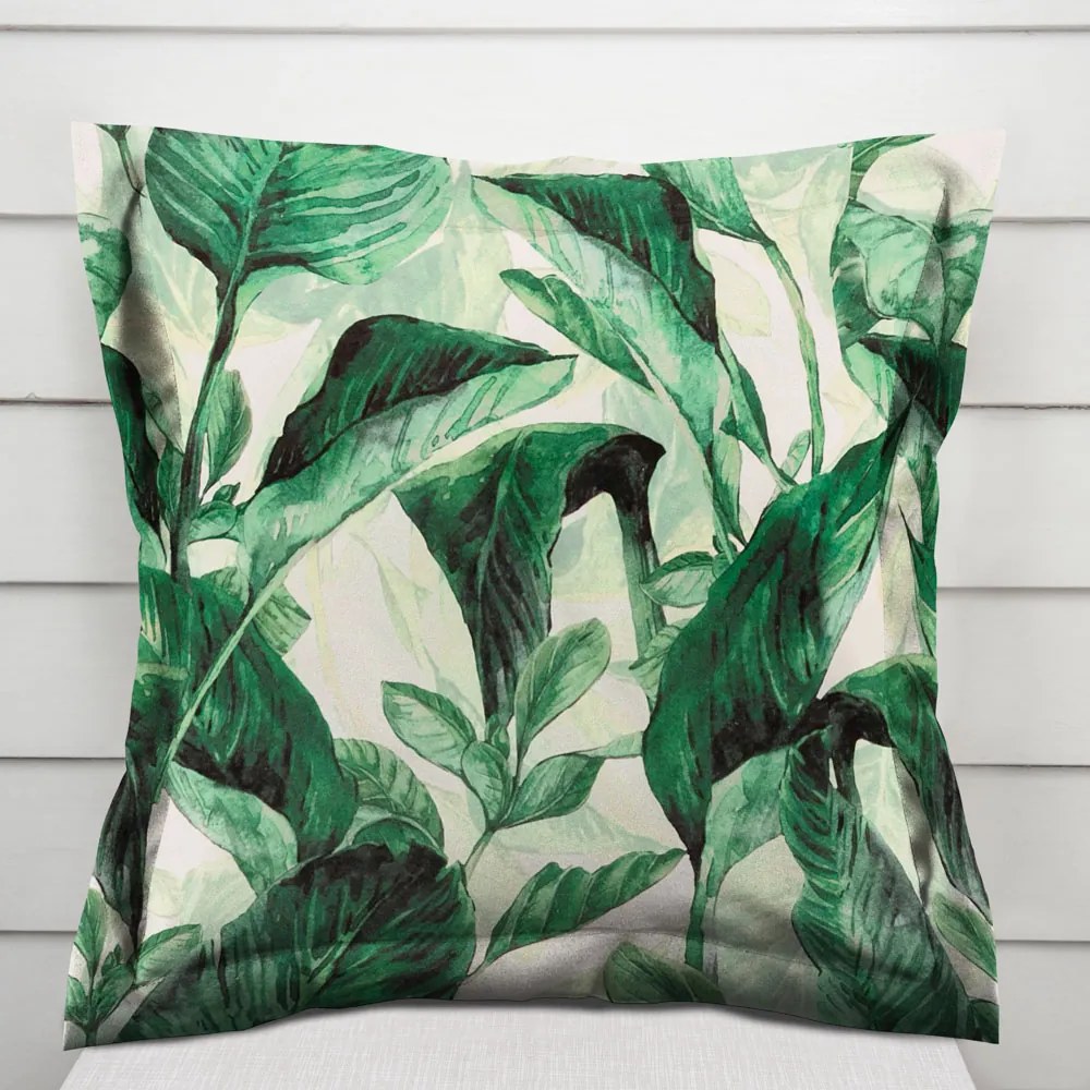 Biante Zamatová obliečka na vankúš s lemom Tamara TMR-028 Veľké zelené listy 50 x 60 cm