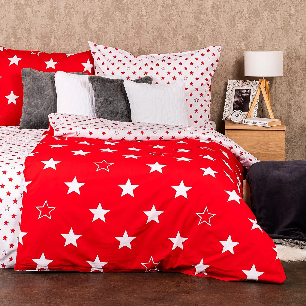 4Home Bavlnené obliečky Stars red, 140 x 220 cm, 70 x 90 cm