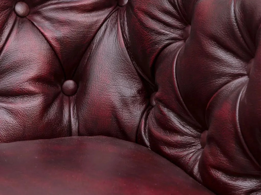 furniture-nabytek.cz - Třímístná pohovka Chesterfield z pravé kůže, červená – 200×90×72 cm